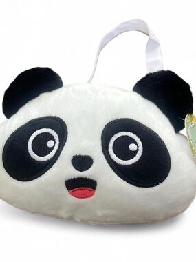 Plush Panda Face Kids Toy Bag - White and Black